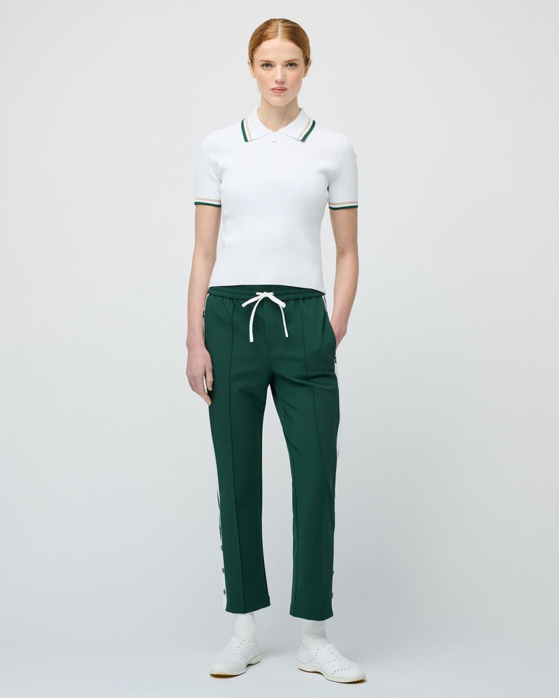 Womens Stripe Zip Polo White