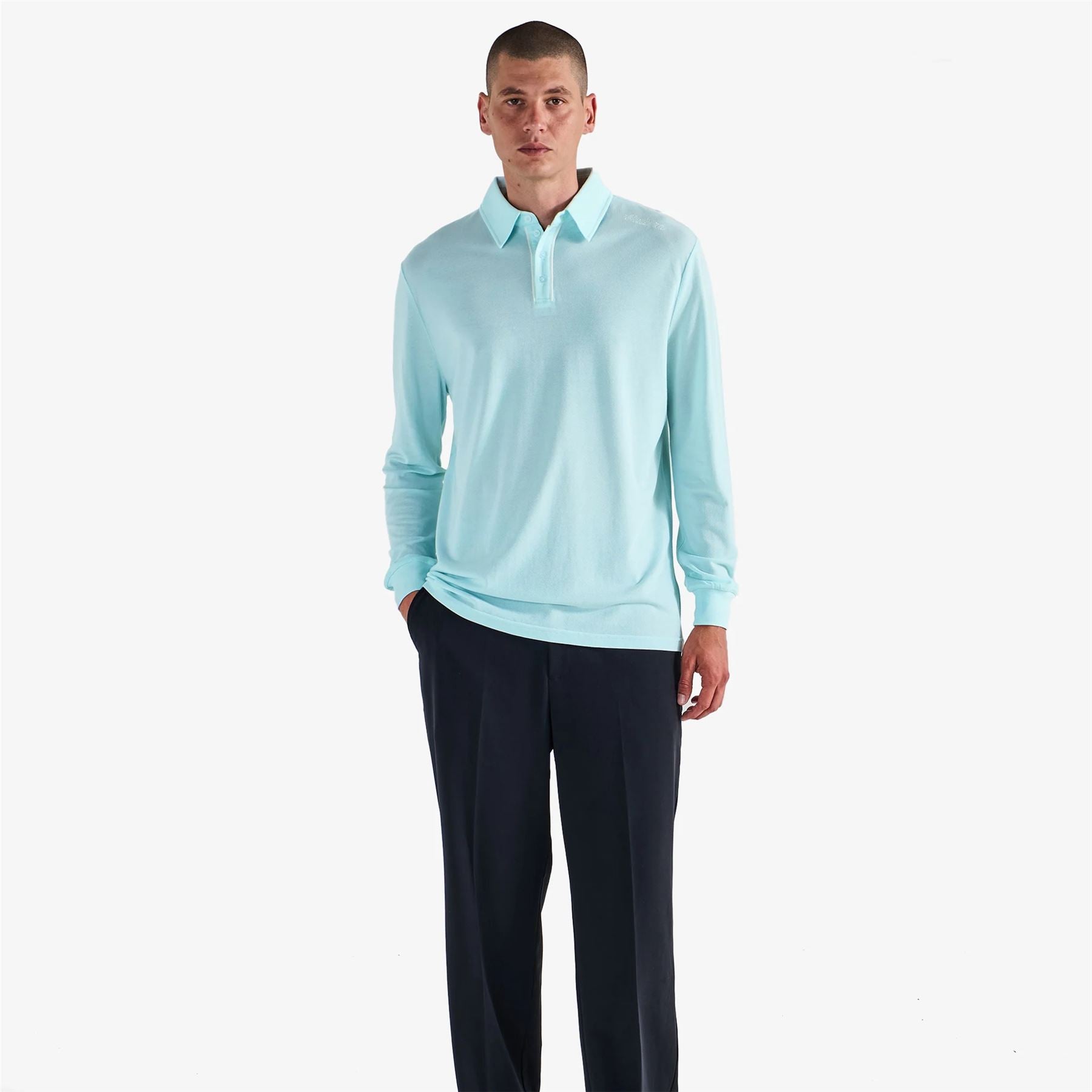 x Jesper Parnevik LS Cotton Pique Polo Ice Blue