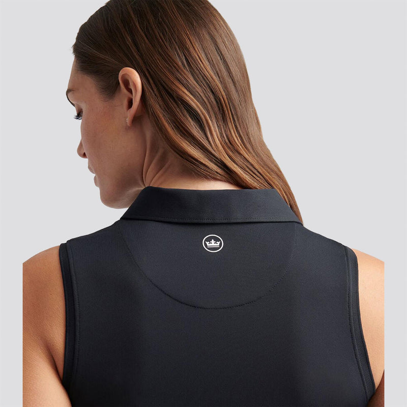Womens Sleeveless Banded Button Polo Black