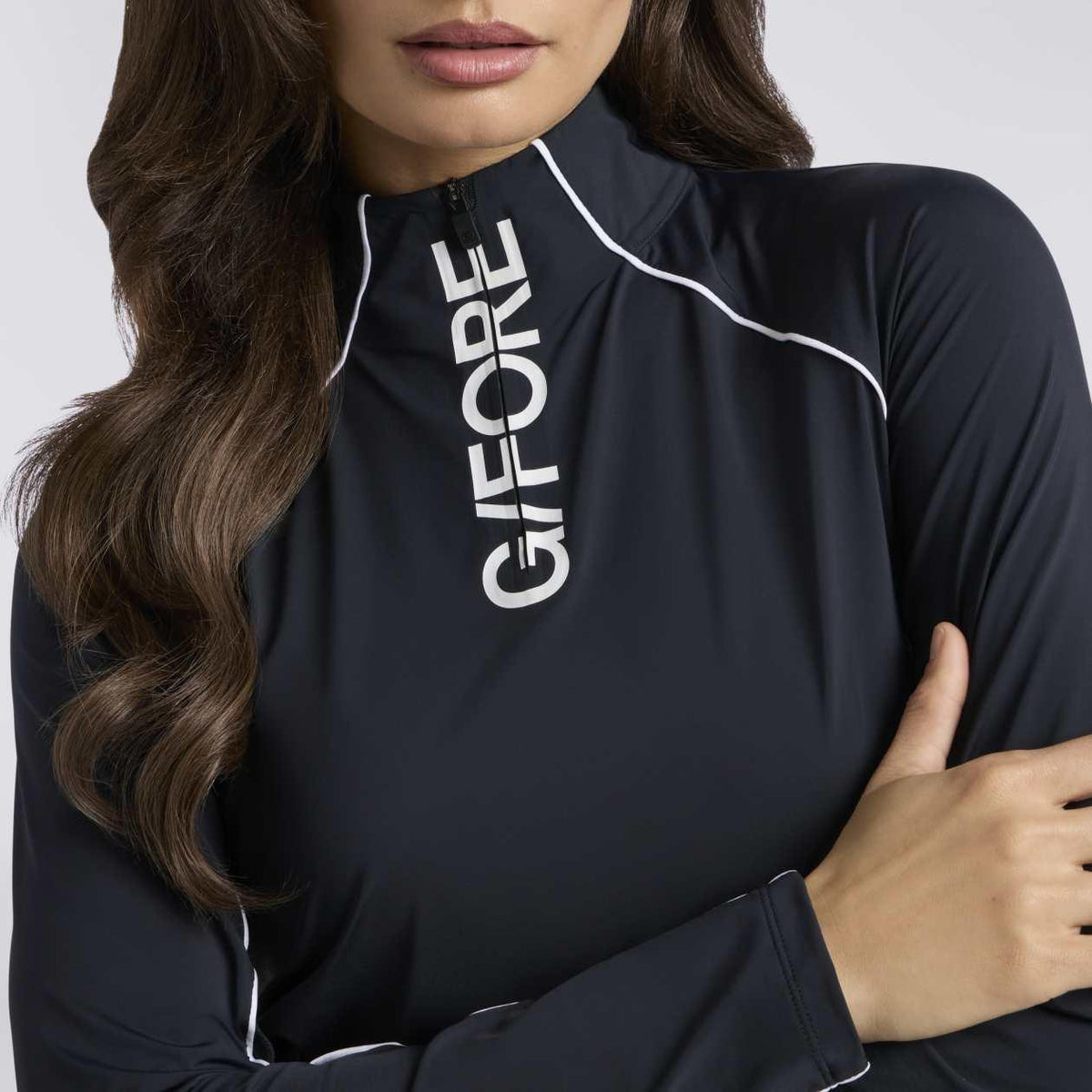 Womens Contrast Mesh Silky Technylon Quarter Zip Onyx