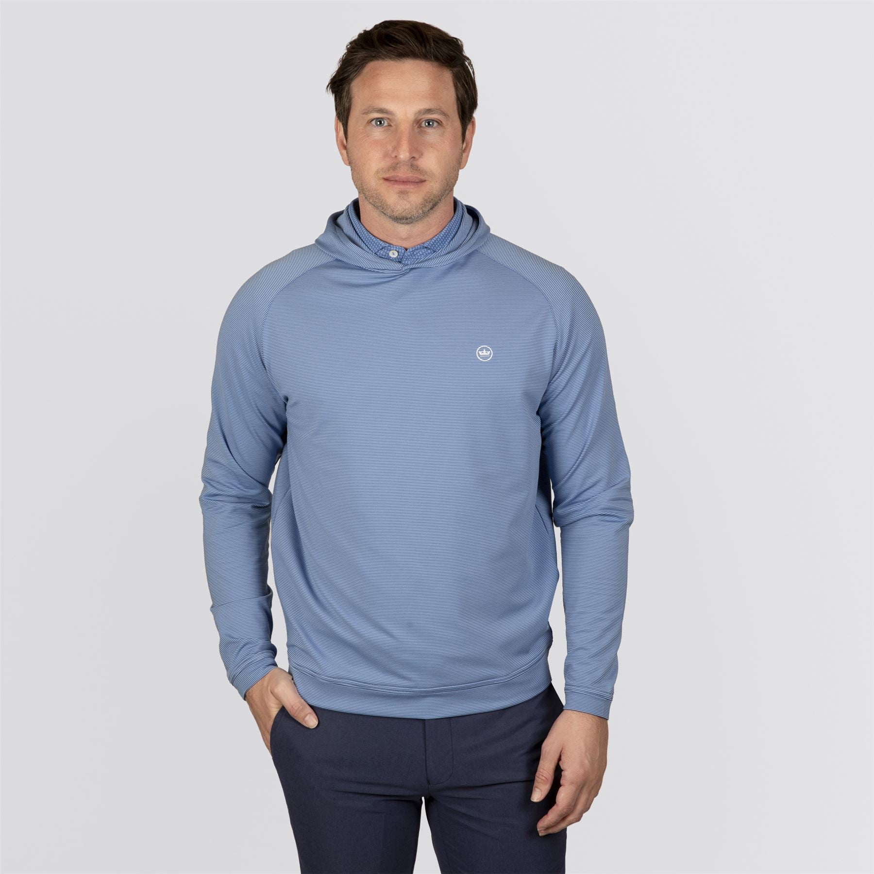 Pine Sugar Stripe Performance hoodie Windsor Blue