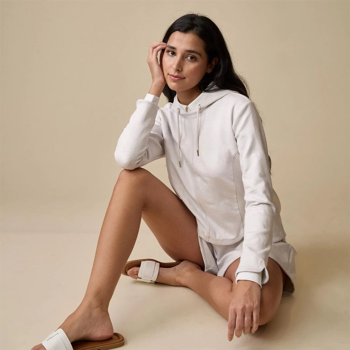 Womens Tulip Hoodie Cream Debossed Crane