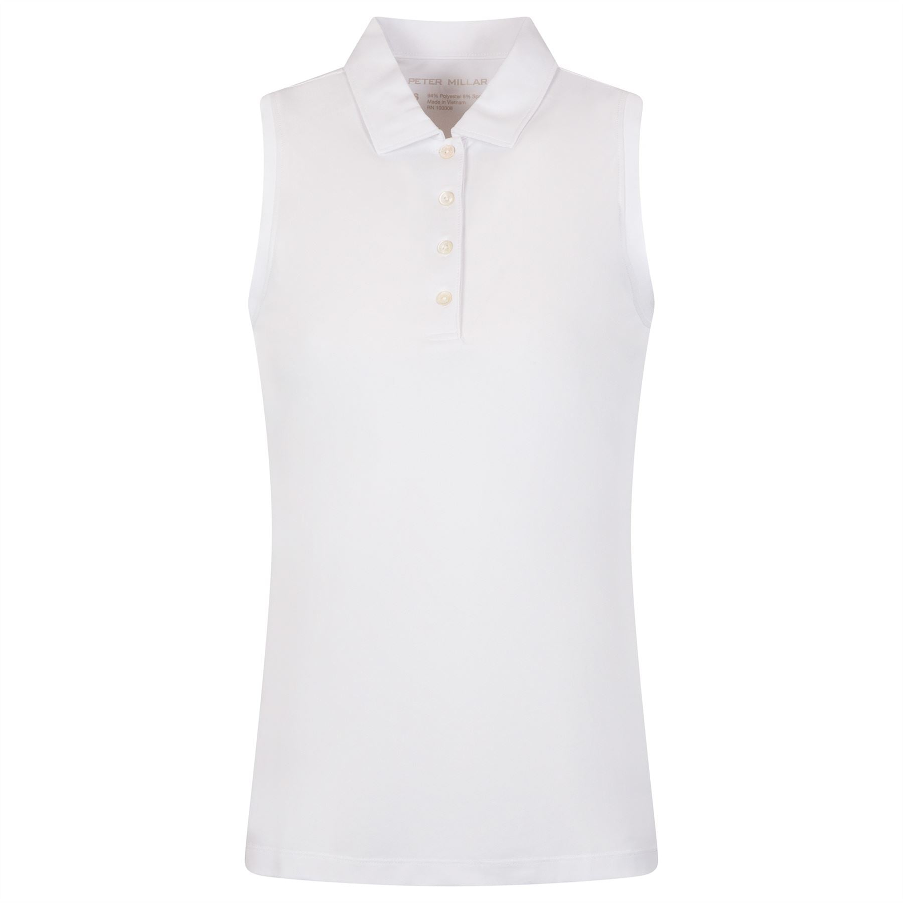 Womens Banded Sport Mesh Sleeveless Button Polo White