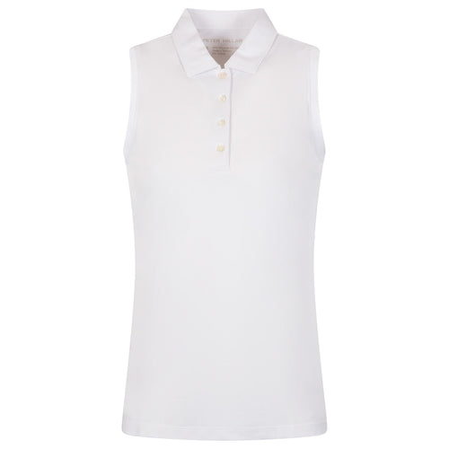 Womens Banded Sport Mesh Sleeveless Button Polo White - 2024