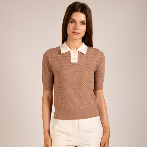 Womens Christy Polo Sand/Periwinkle
