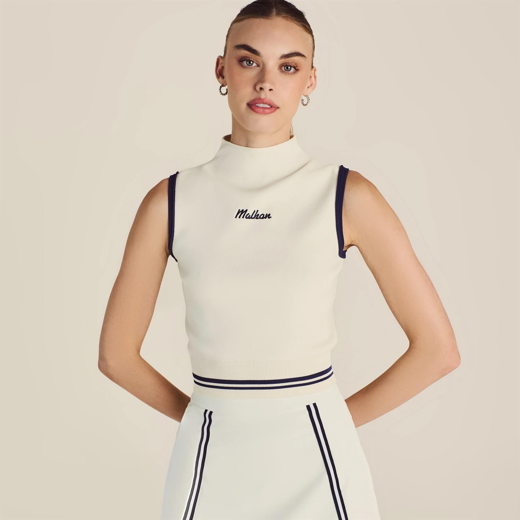 ◆Malbon Golf◆ Wide collar half-zip sleeveless WHITE WOMAN Genuine Malbon Golf Wide collar half-zip sleeveless WHITE