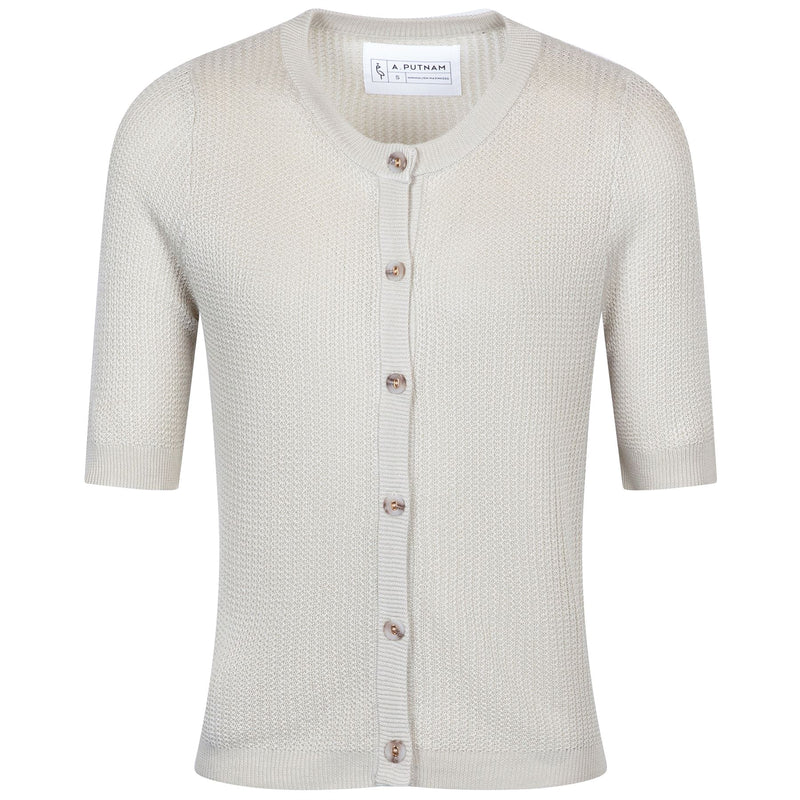 Womens Crochet SS Cardigan Silver Birch