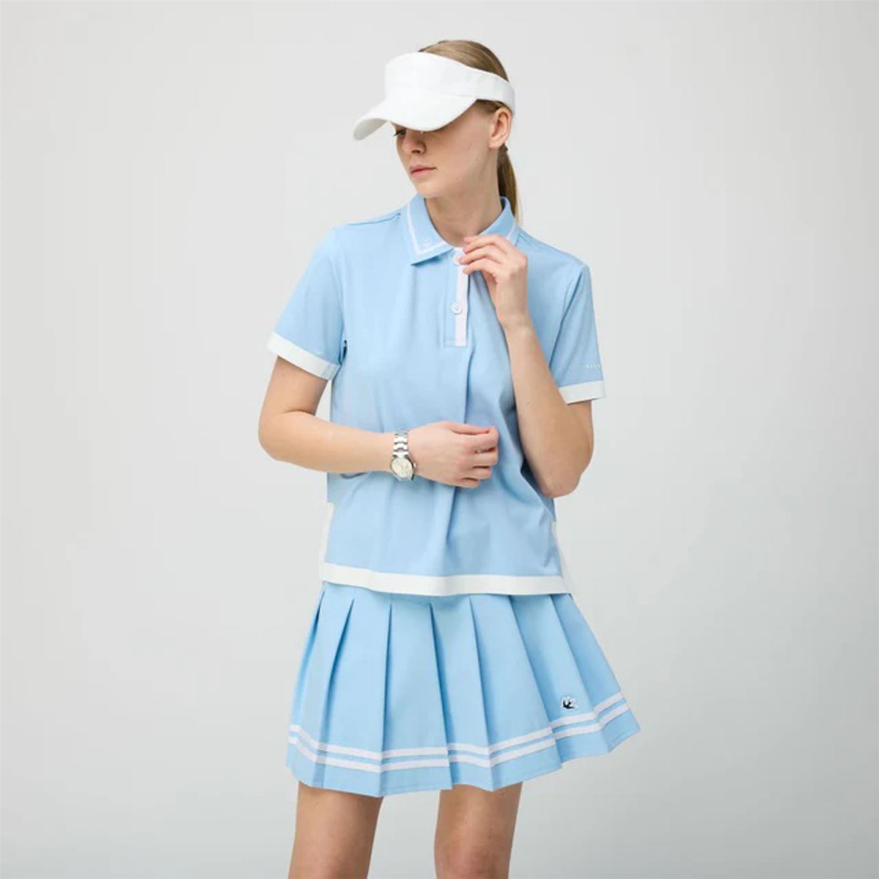 Womens Tech Jersey Boxy Birdie Polo Powder Blue/White