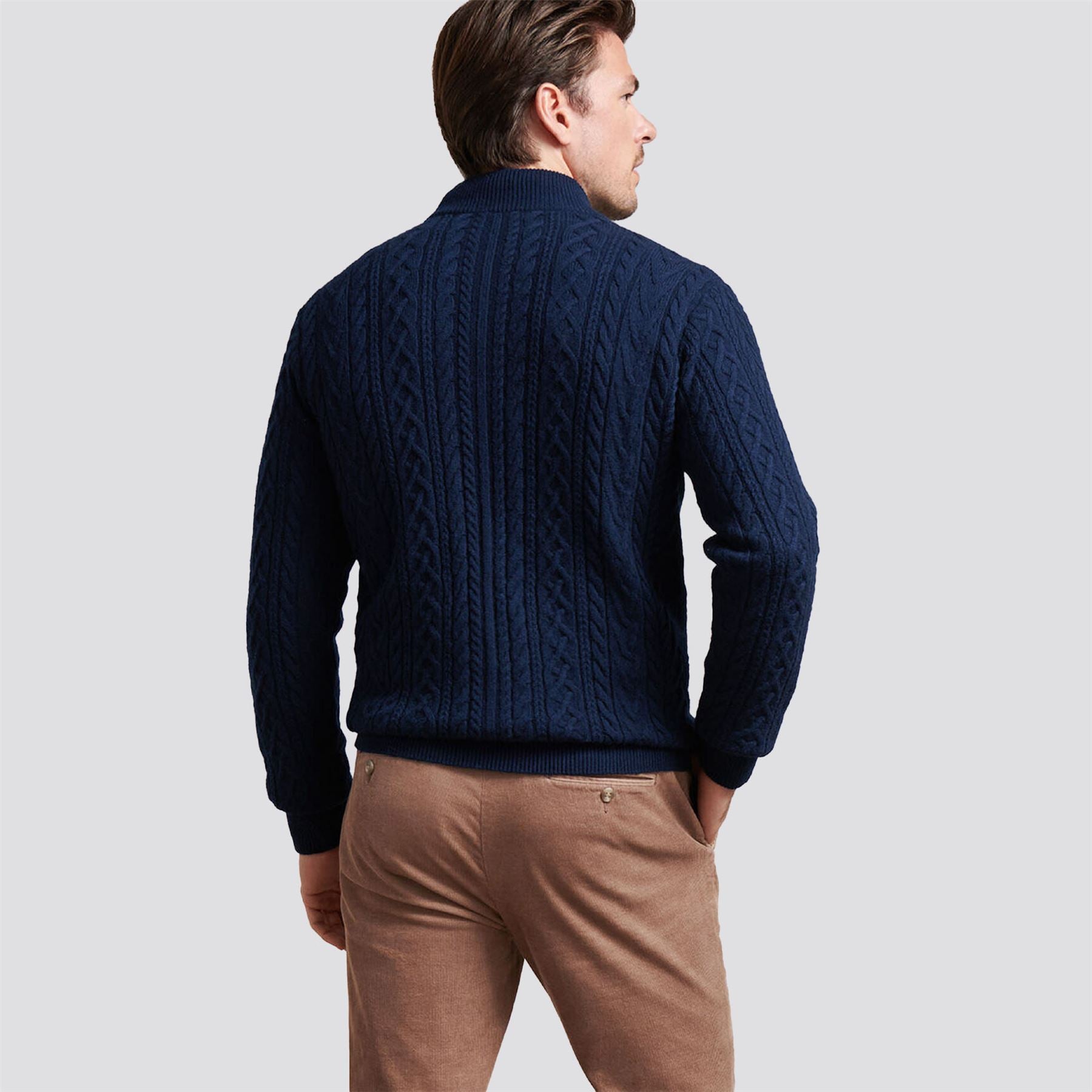 Peter Millar Crescent Ridge Cable Quarter Zip Sweater Navy