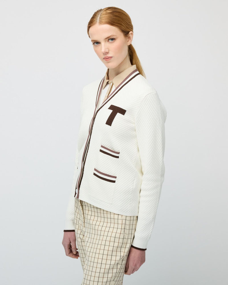 Womens T Cardigan Off White/Coffee/Toffee