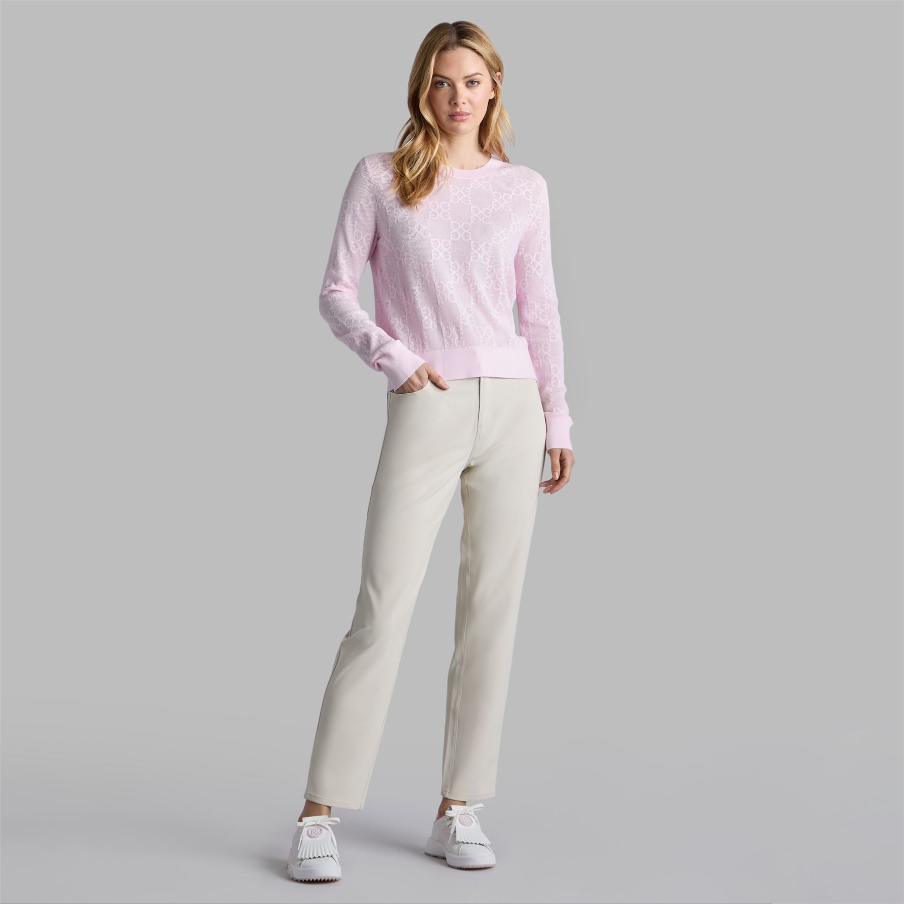 Womens Pointelle G Crewneck Sweater Blush