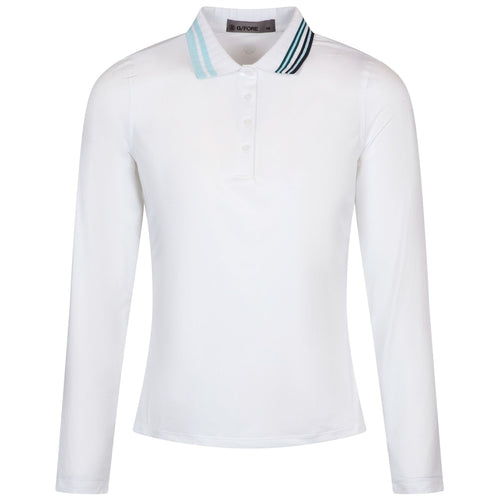 Womens Contrast Rib Collar Silky Tech Nylon LS Polo Snow - W24