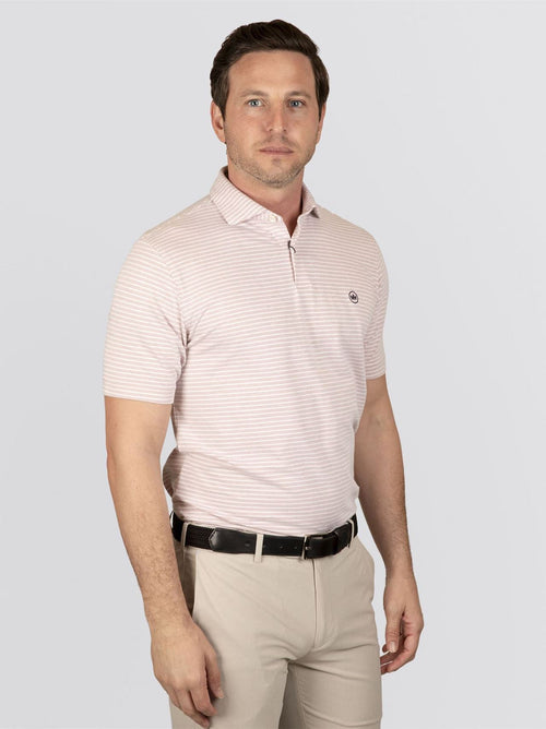 Albatross Stripe Cotton-Blend Pique Polo Faded Scarlett