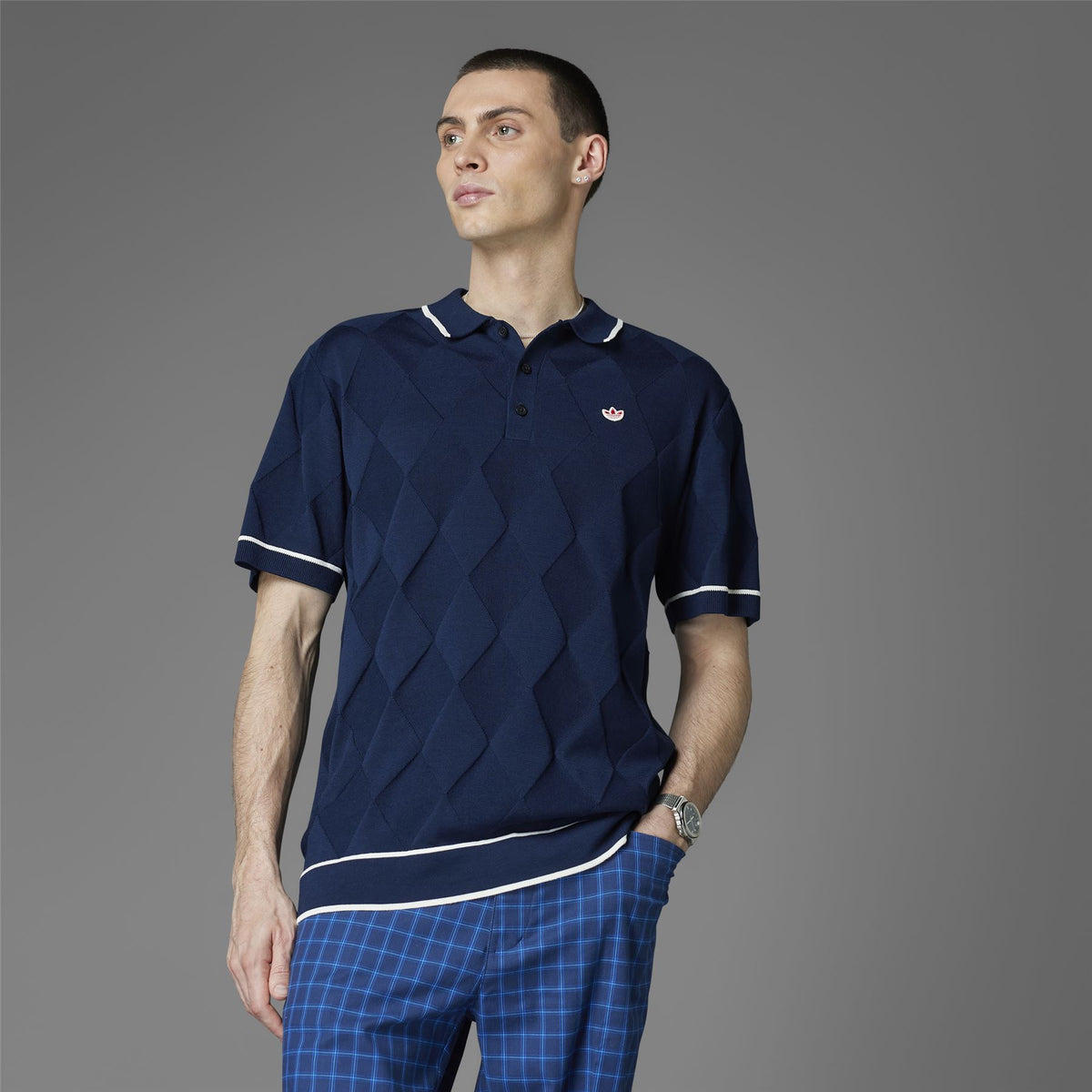 Argyle Knit Polo Night Indigo