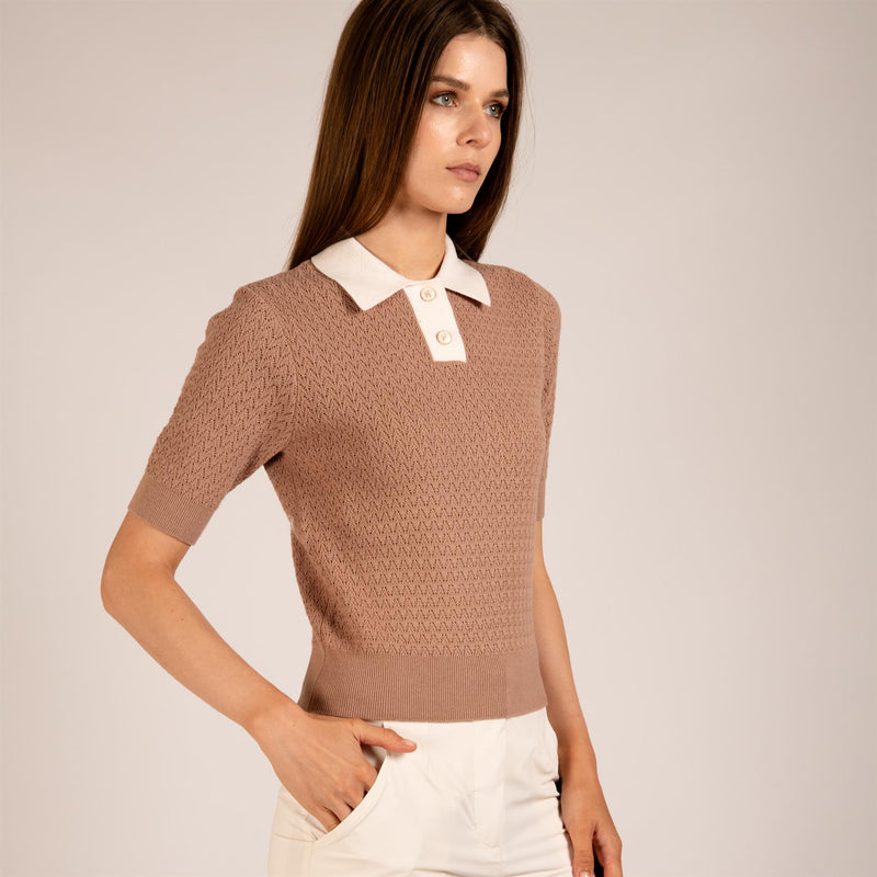 Womens Christy Polo Sand/Pinky White