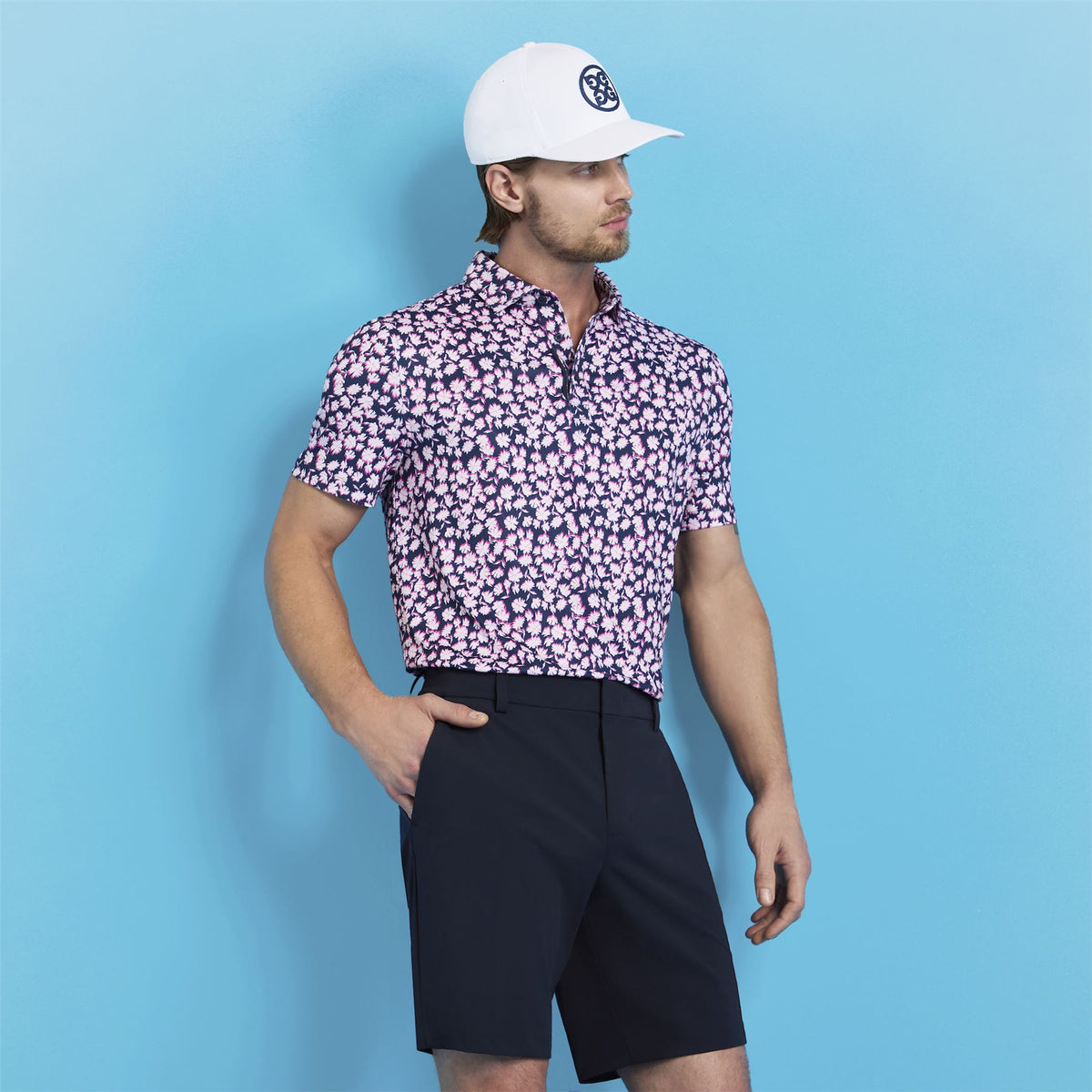 Optic Floral Tech Stretch Jersey Polo Blush