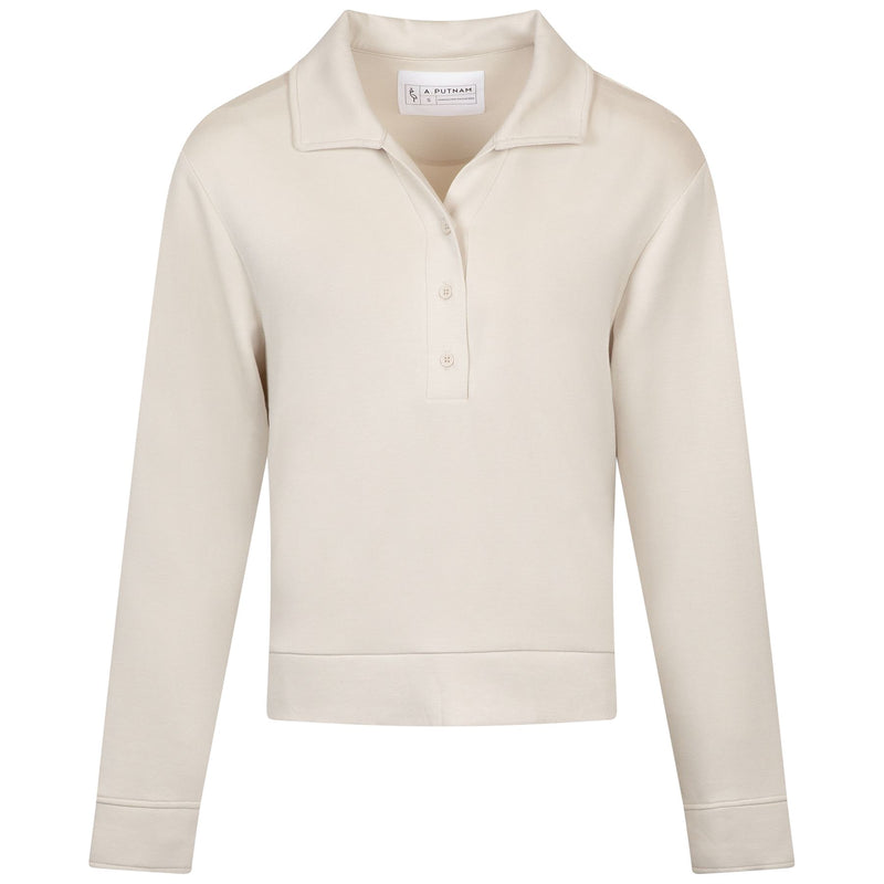 Womens Polo V-Neck Top Silver Birch