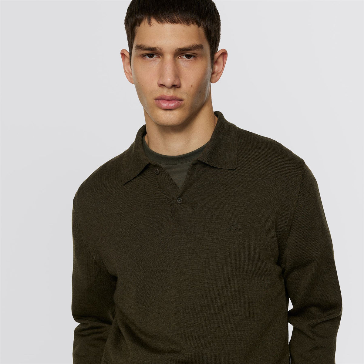 Kai Knitted Merino Polo Forest Green Melange