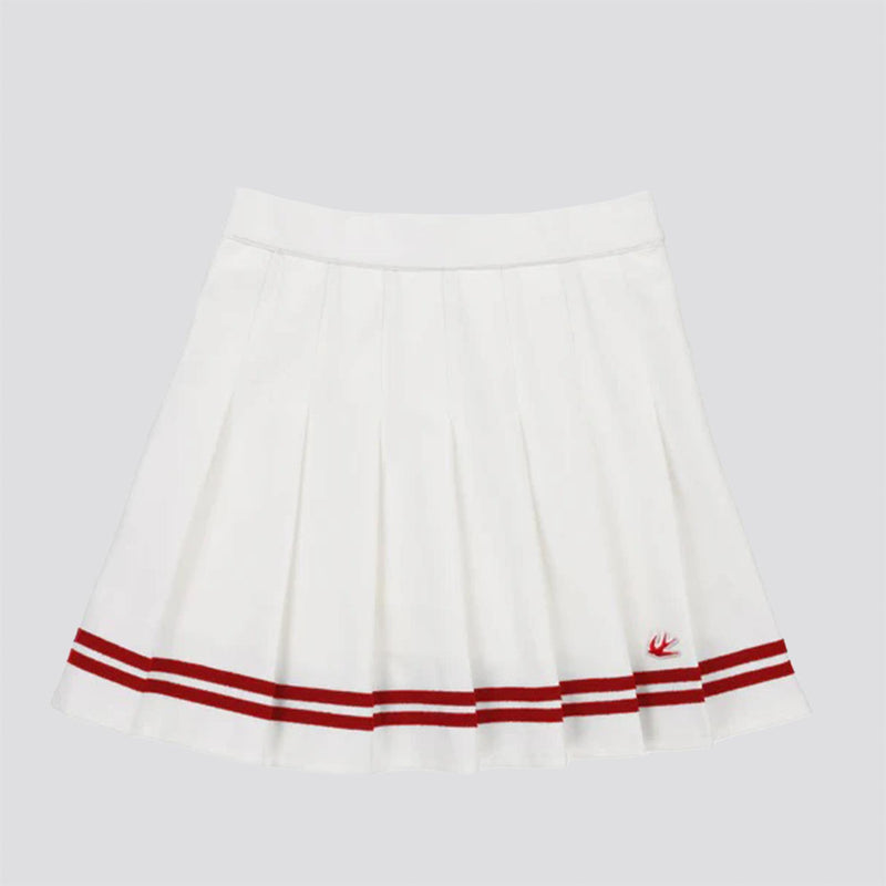 Womens Ribbon Pleated Skirt White/Sport Red