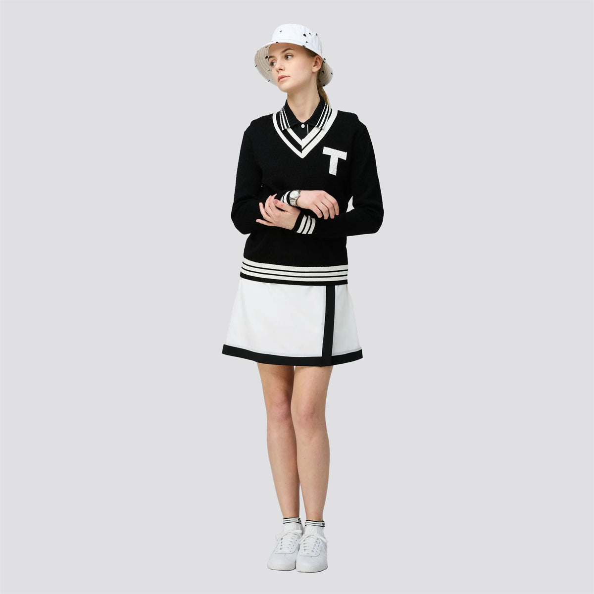 Womens Contrast Sport Skirt White/Black