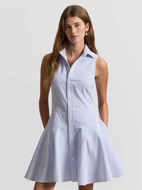 RLX Womens Seersucker SL Shirt Dress Blue Mist/Ceramic White