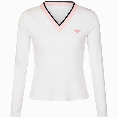 Womens V Neck T Shirt White - W23