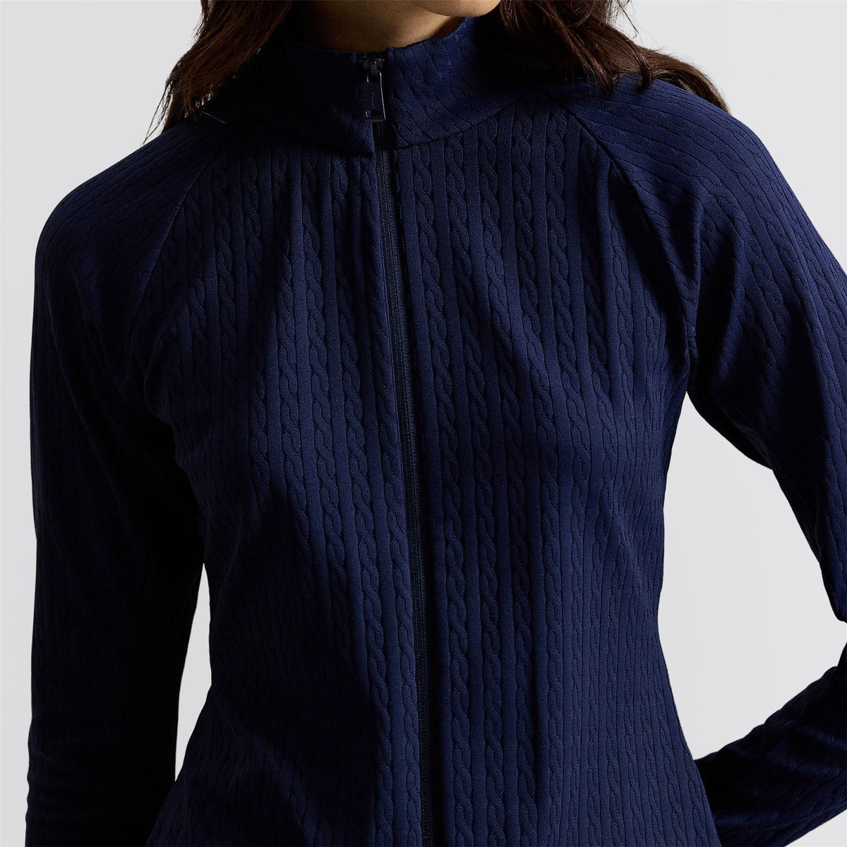 RLX Womens Active Cable Knit Full Zip Sweatshirt Refined Navy