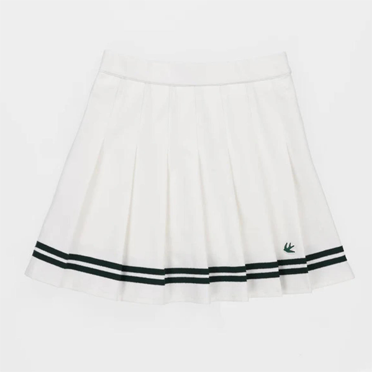 Womens Ribbon Pleated Skirt White/Pine Green