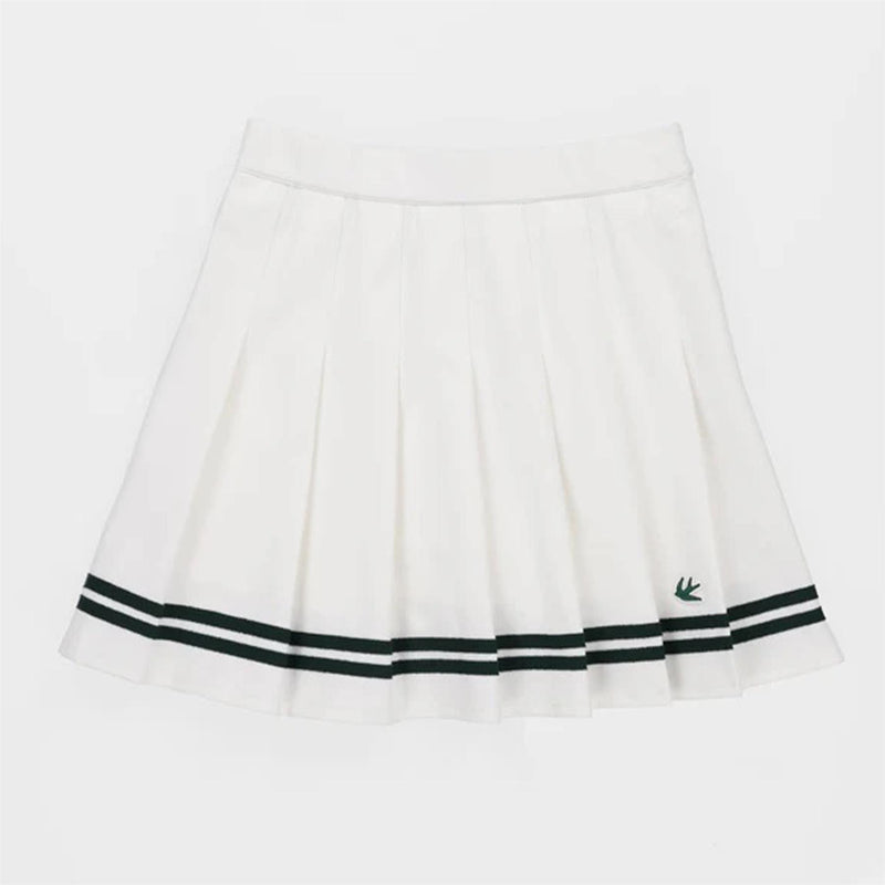 Womens Ribbon Pleated Skirt White/Pine Green