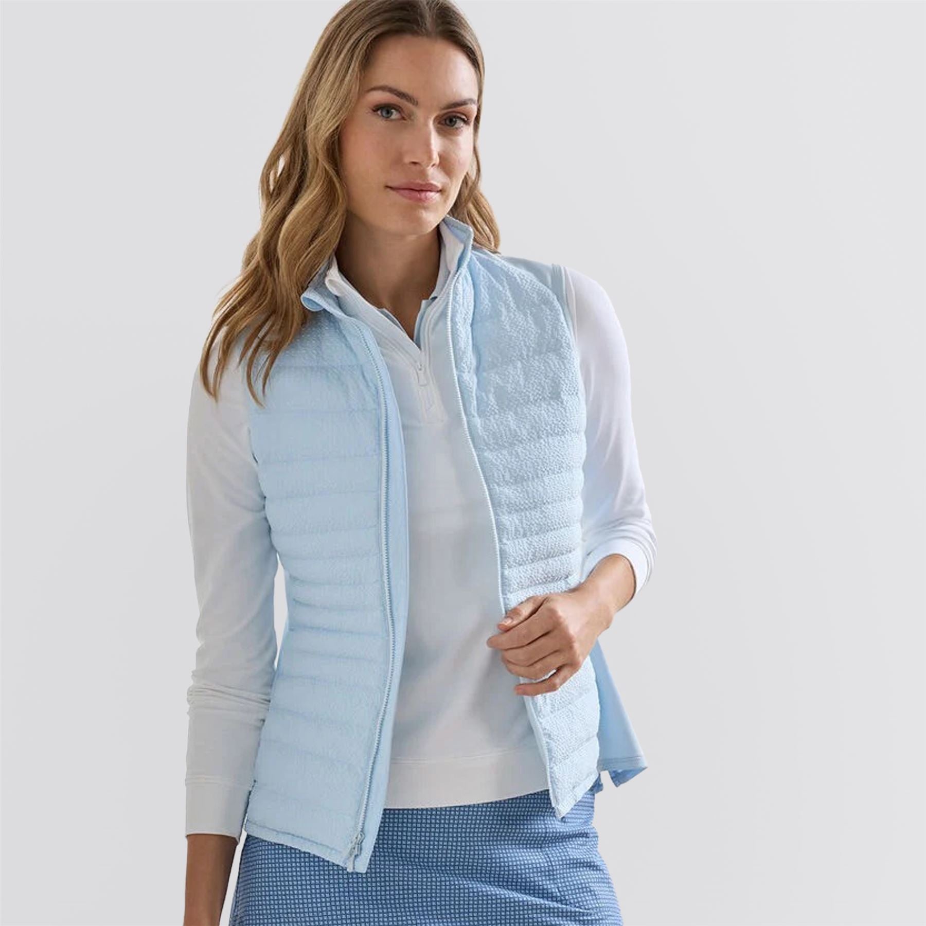 Womens Fuse Seersucker Hybrid Vest Blue Brisk