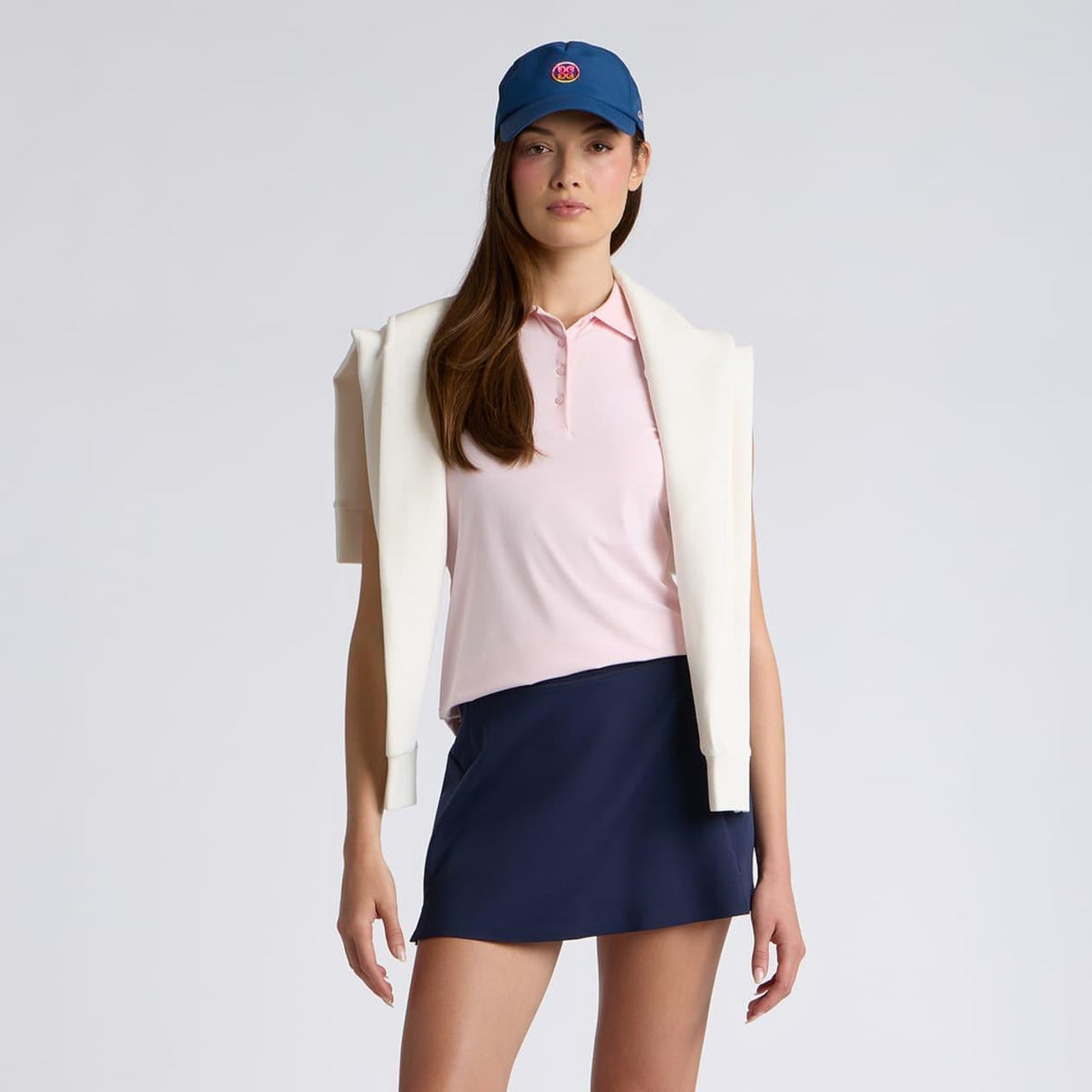Womens Pleated Collar Silky Tech Nylon Sleeveless Polo Blush