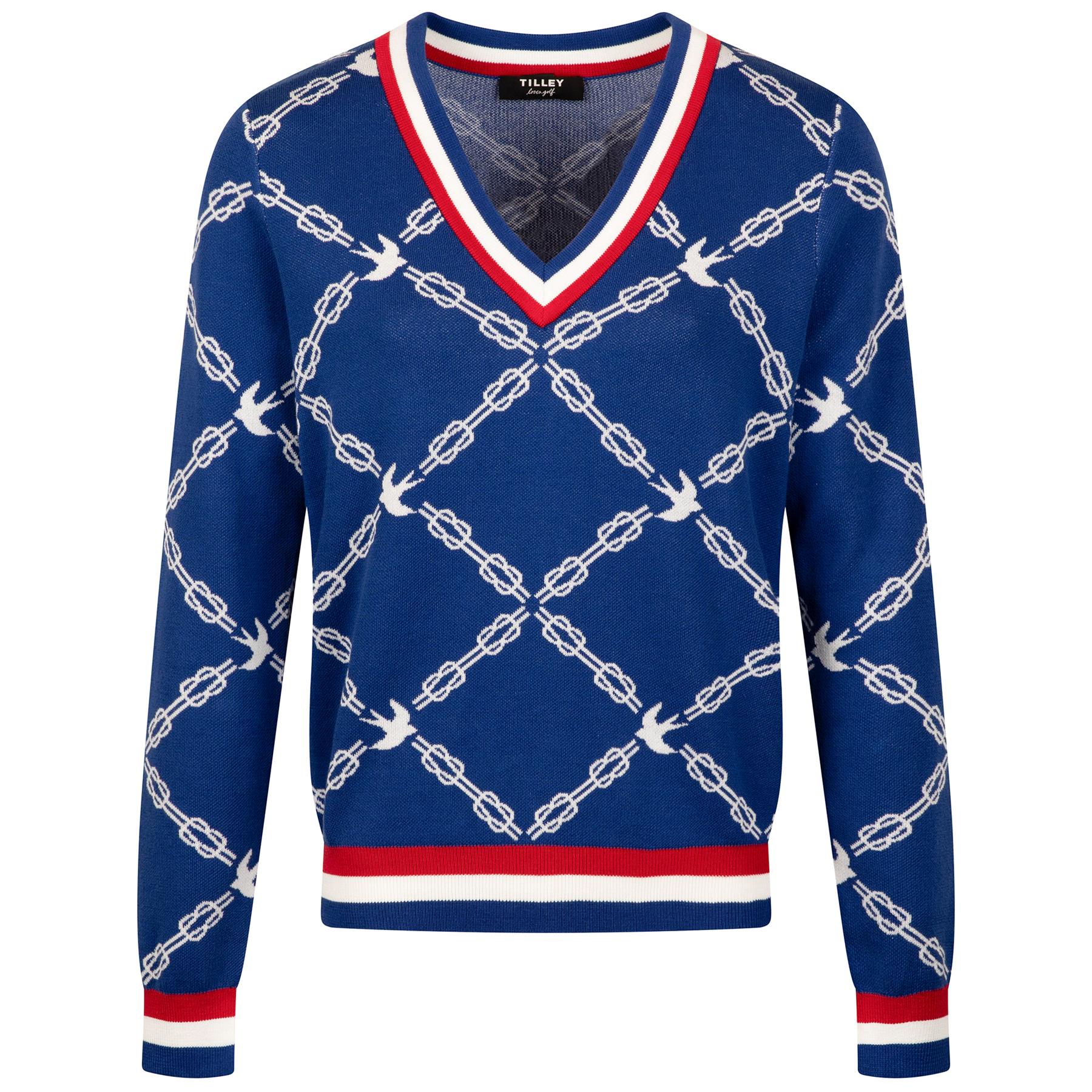 Tilley Birdie Links Jacquard V-Neck Sweater Blue TRENDYGOLF USA