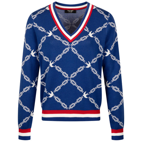 Birdie Links Jacquard V-Neck Sweater Blue