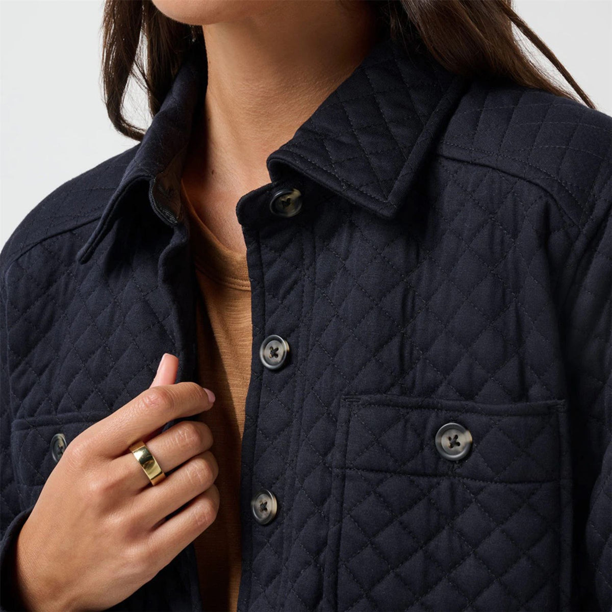 Womens Diamond Quilted Shacket Black