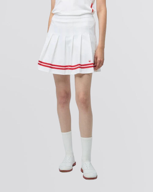 Womens Ribbon Pleated Skirt White/Sport Red