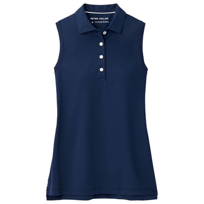 Womens Banded Sport Mesh Sleeveless Button Polo Navy - SS24