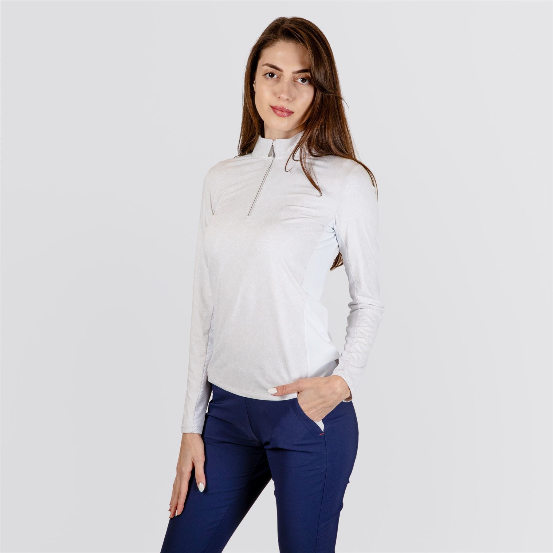 Womens Sunshine Print Half Zip Oyster/White