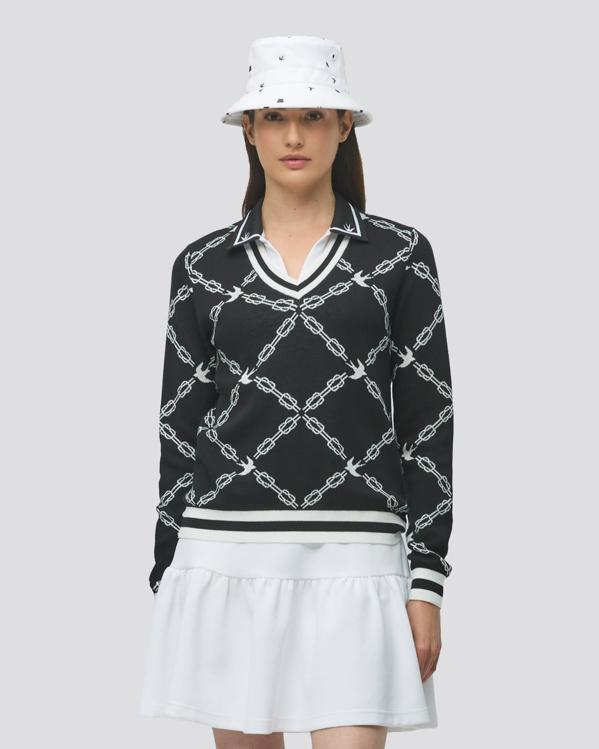 Womens Birdie Links Knit V-Neck Jumper White/Black