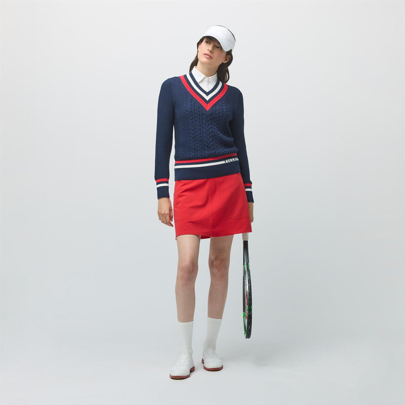 Womens Preppy Deep V Sweater Navy