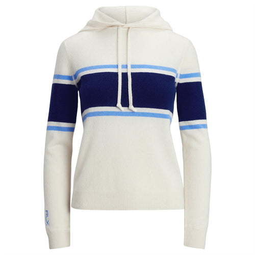 Womens RLX Cashmere Stripe Hoodie Parchment Cream/Refined Navy - SS25