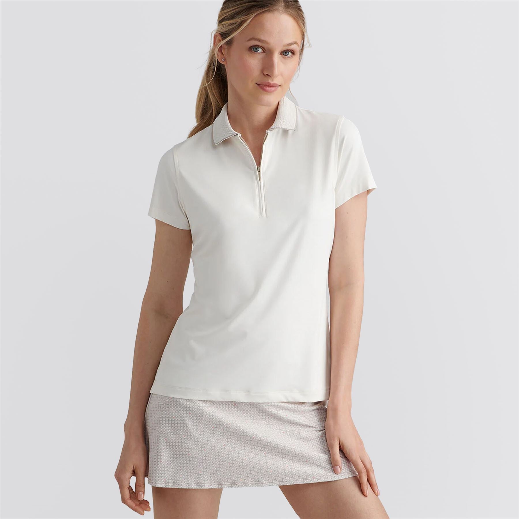 Womens Keswick Zip Neck Polo Ivory/Pebble