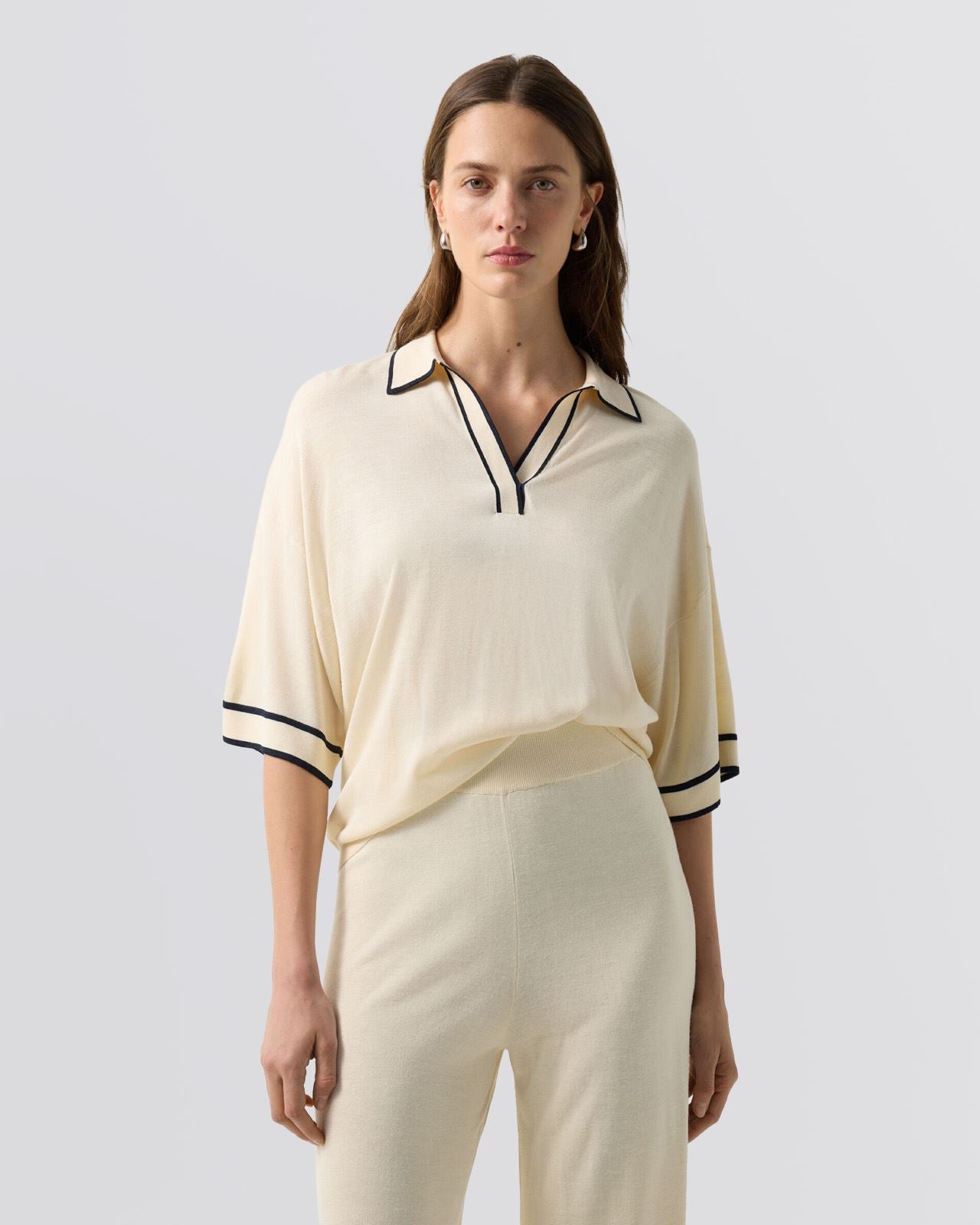 Womens Paris Knit Polo Shirt Eggshell