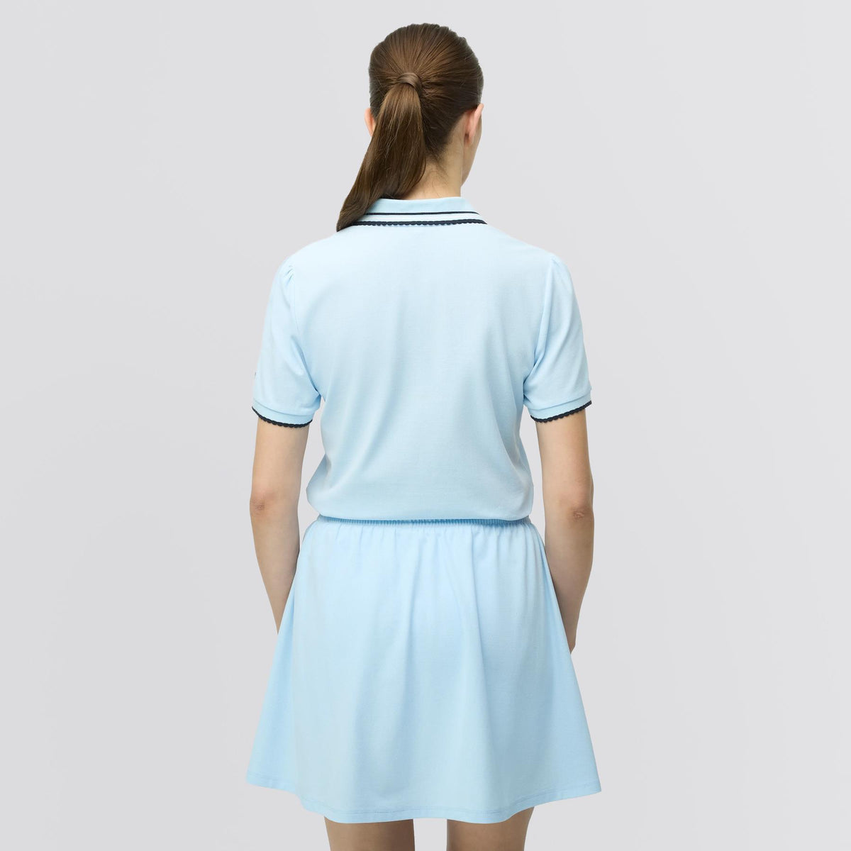 Womens Preppy Pique Puff Sleeve Polo Baby Blue/Navy