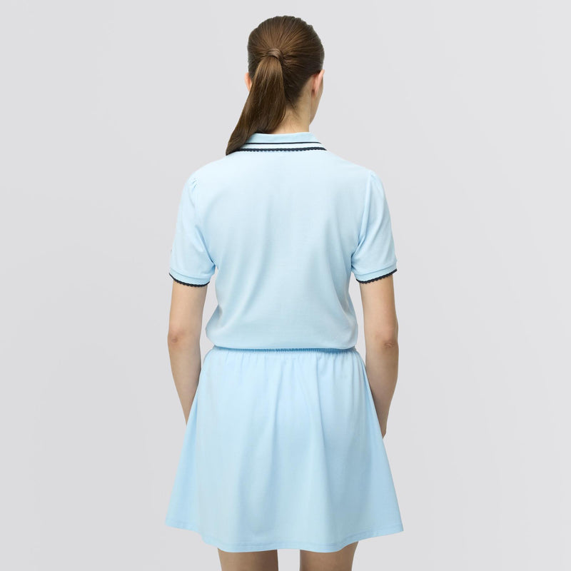 Womens Preppy Pique Puff Sleeve Polo Baby Blue/Navy
