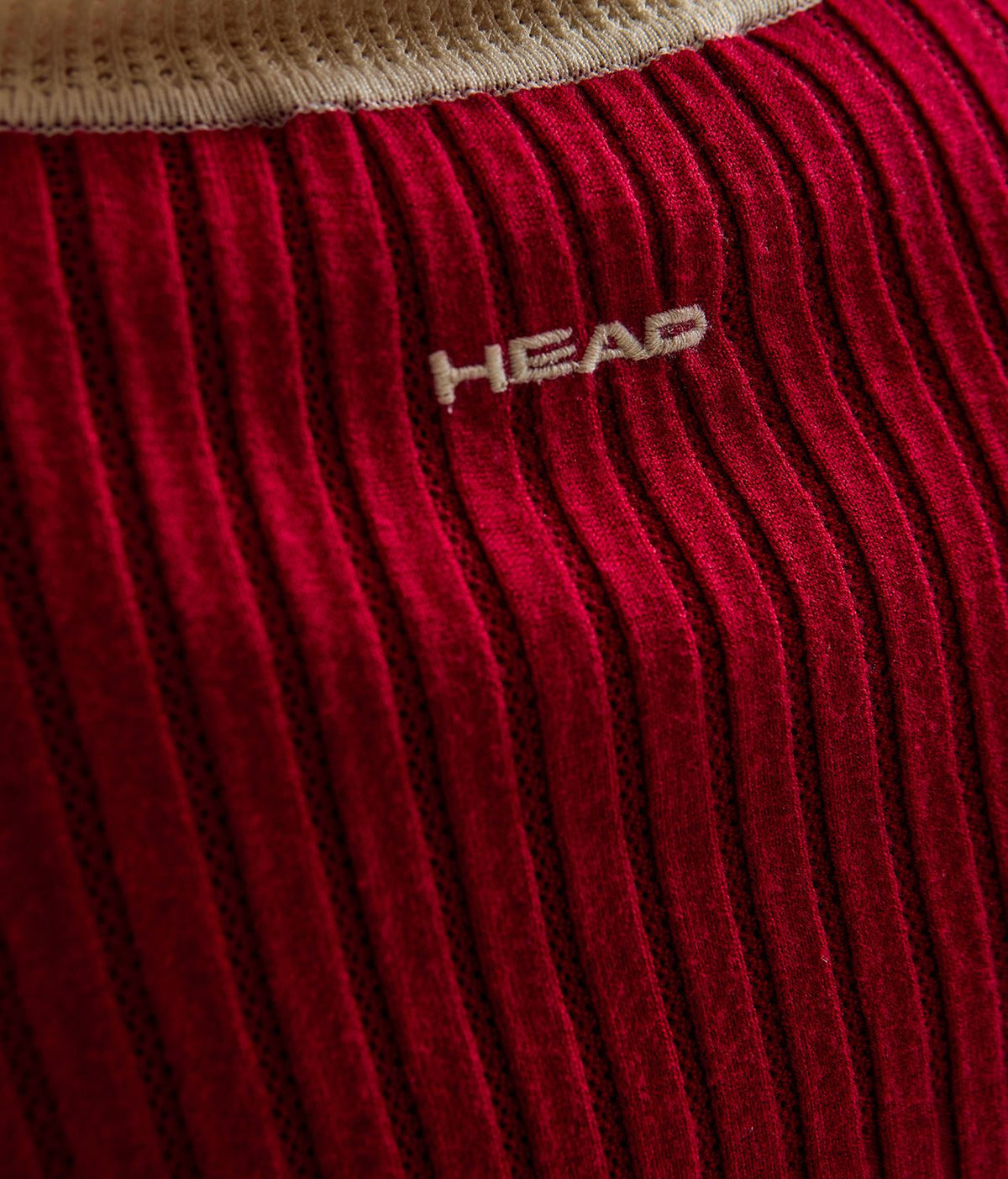 Womens Pointelle Rib Long Sleebe Knit Polo Red