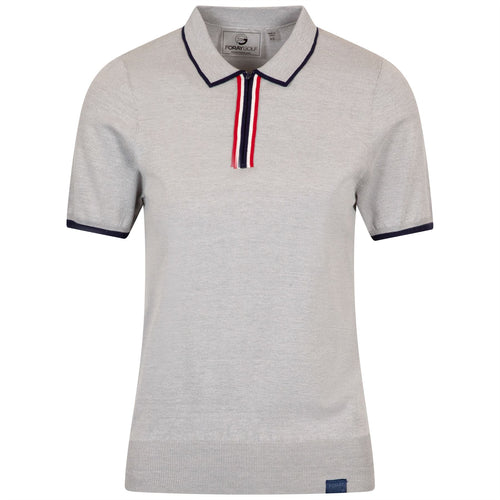 Womens Contrast Tipped Knit Polo Marl Gray - SS25