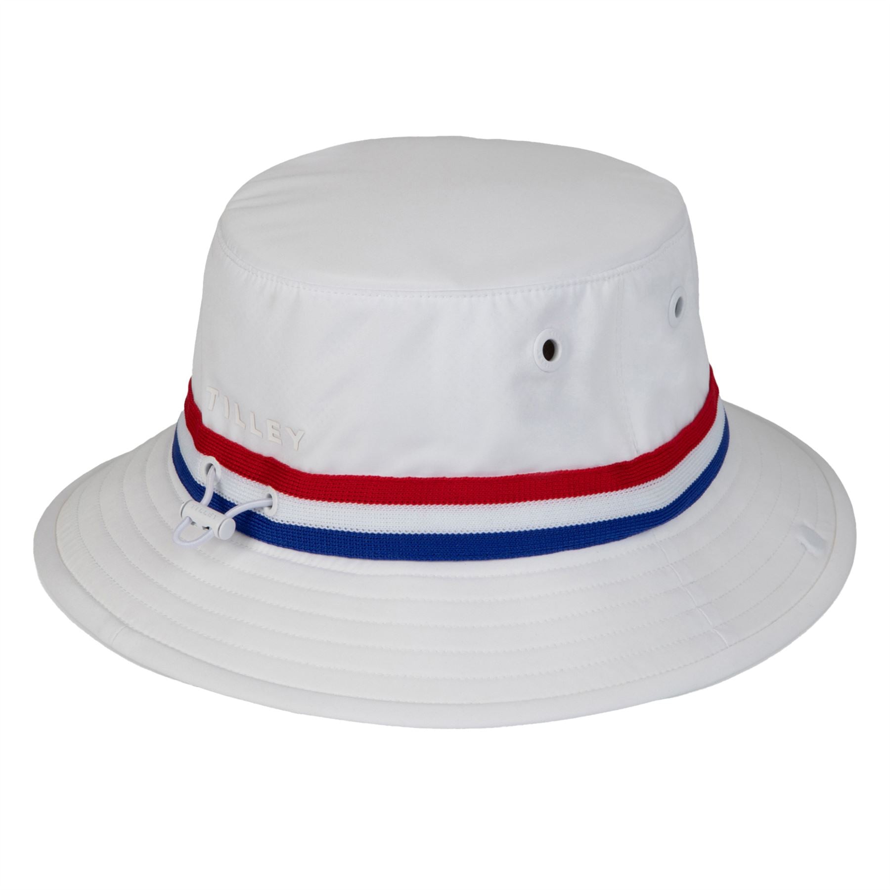 Womens Ribbon Bucket Hat White/Red Blue Stripe