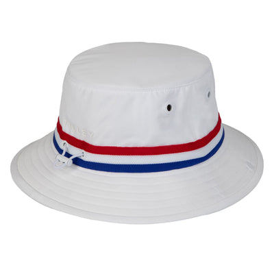 Womens Ribbon Bucket Hat White/Red Blue Stripe