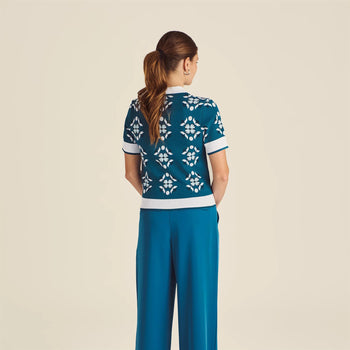 Malbon Golf Lucia Quarter Zip Polo Ocean Multi | TRENDYGOLF USA