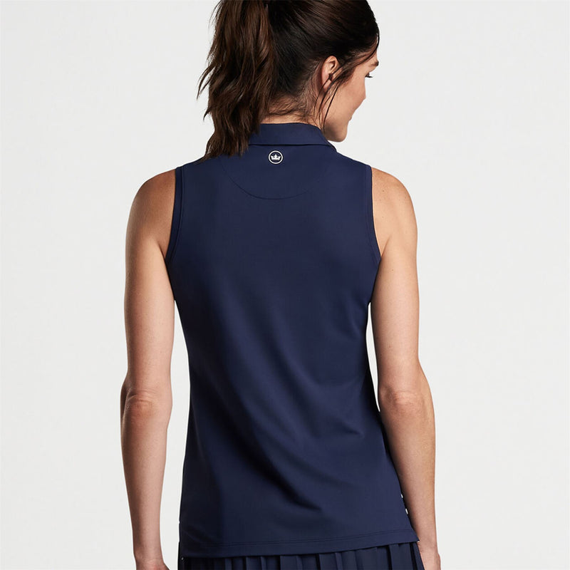 Womens Banded Sport Mesh Sleeveless Button Polo